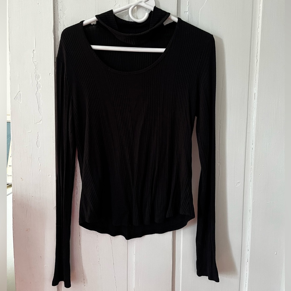 Black Fitted Long Sleeve With Strip Collar
